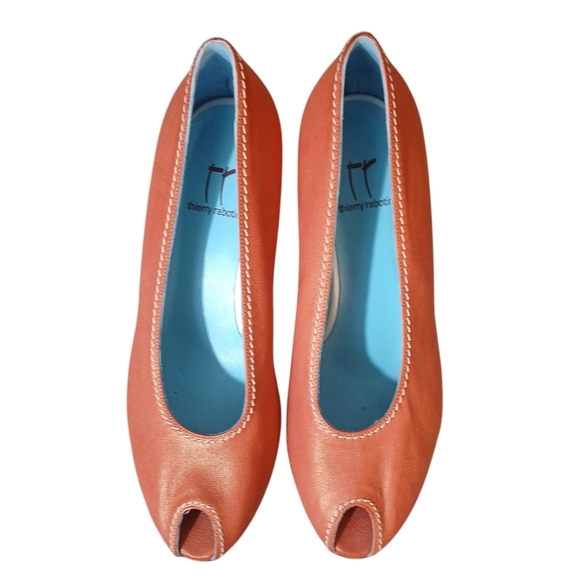 Thierry Rabotin Leather Pumps Orange/Red Heels size 7 - Picture 3 of 12